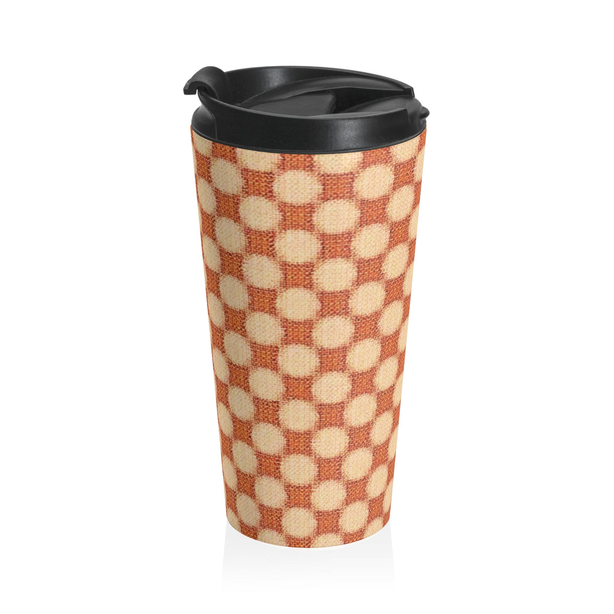 Checkerboard Retro Travel Mug — Vintage Orange Plaid Stainless Steel Tumbler