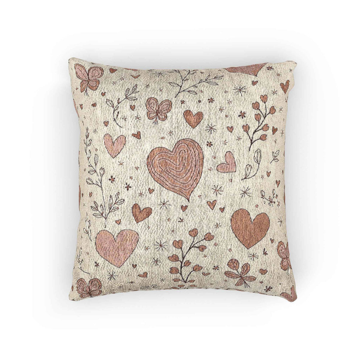 Coussin Tissé Cœurs Dispersés | Coussin Cœur Vintage Bohème