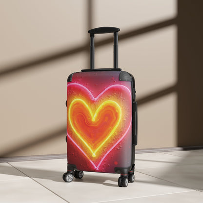 Valise Neon Heart – Bagage de cabine rose vif et jaune à effet LED