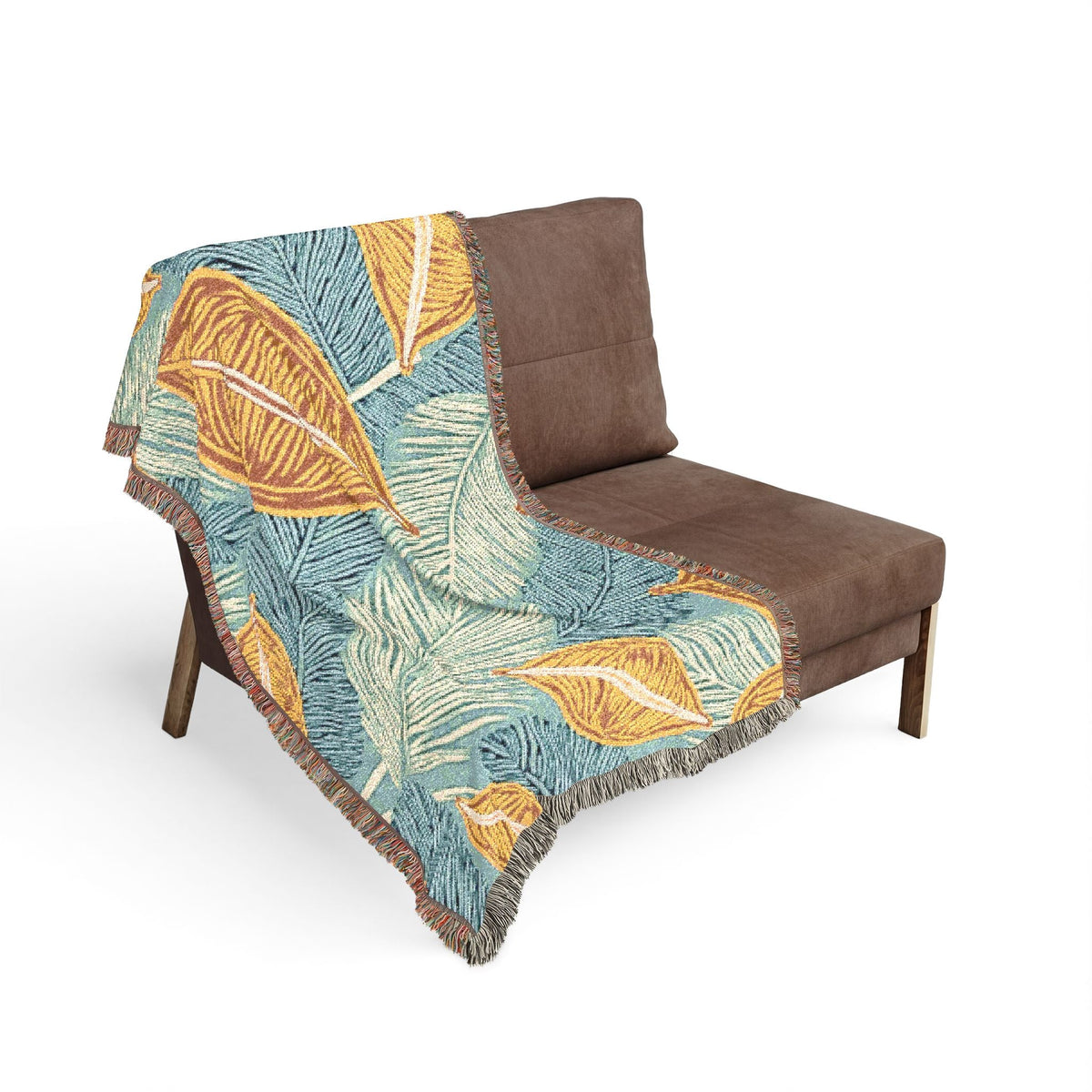 Couverture tissée à feuilles tropicales — Jeté décoratif douillet pour le salon et le patio