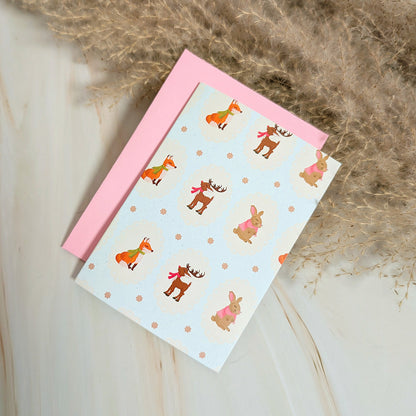 Mini-carte de vœux « Animaux de la forêt douillets »