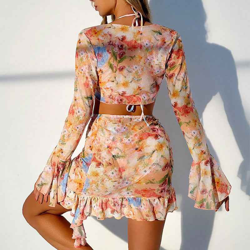 Nouvel ensemble bikini quatre pièces, robe de plage élégante, style européen et américain