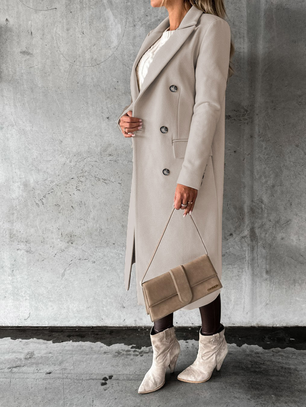 Manteau à revers croisé Mode hiver Unie Slim Longue Veste Manches Longues Hauts Vêtements Femme