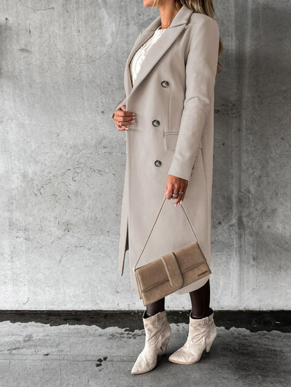 Manteau à revers croisé Mode hiver Unie Slim Longue Veste Manches Longues Hauts Vêtements Femme