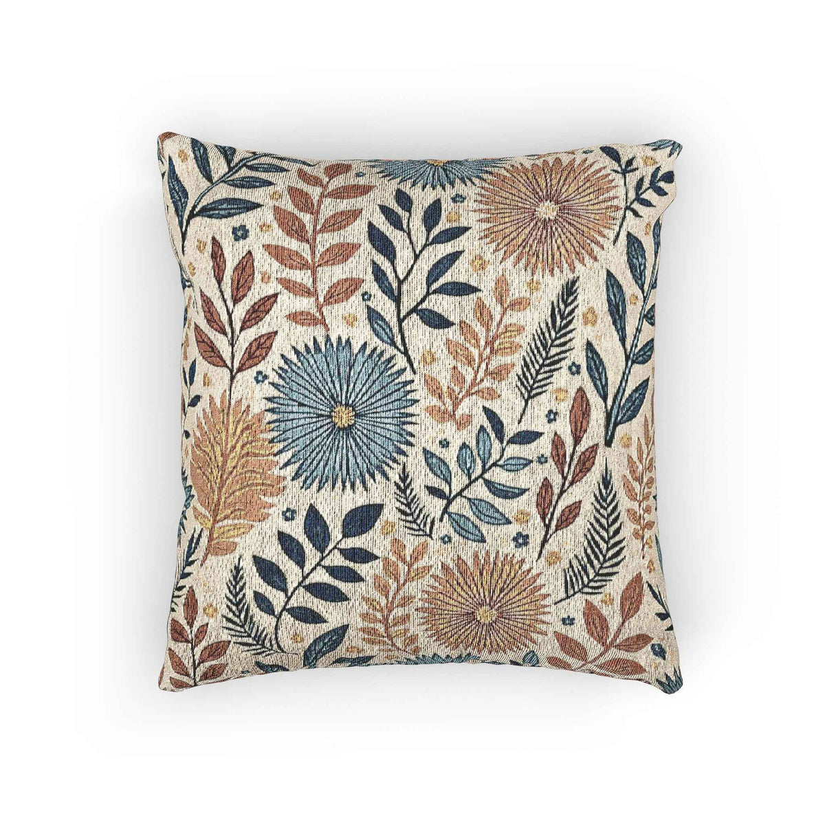 Coussin tissé à motif floral bohème | Coussin décoratif à texture de feuilles et marguerites