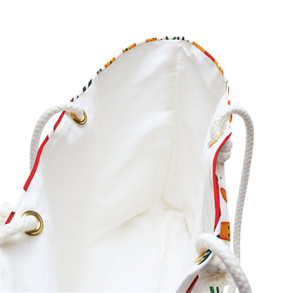 Sac de voyage bohème avec empreintes de mains colorées et imprimé palmiers
