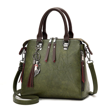 Vintage PU Leather Tassel Handbag for Women, Top-Handle Shoulder Bag