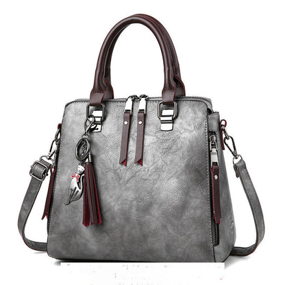 Vintage PU Leather Tassel Handbag for Women, Top-Handle Shoulder Bag