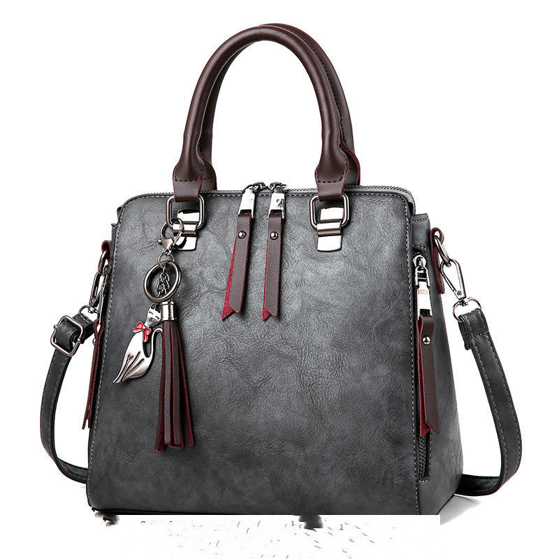 Vintage PU Leather Tassel Handbag for Women, Top-Handle Shoulder Bag