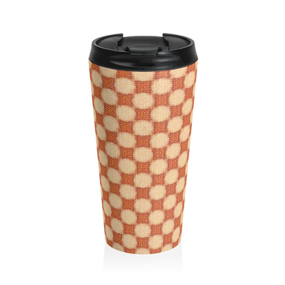 Checkerboard Retro Travel Mug — Vintage Orange Plaid Stainless Steel Tumbler