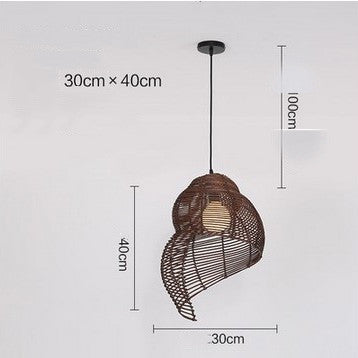 Snail Rattan Pendant Light, Creative Art Southeast Asia Vintage Pendant Lamp Reading Room Wicker Light