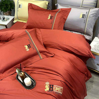 Parure de lit 4 pièces en coton brodé – Housse de couette moderne et ensemble de chambre à motifs floraux