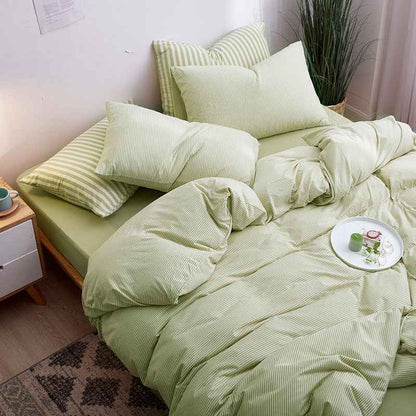 4-Piece 100% Cotton Striped Bedding Set – Japanese Style Tianzhu Cotton Bed Set