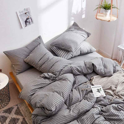 4-Piece 100% Cotton Striped Bedding Set – Japanese Style Tianzhu Cotton Bed Set