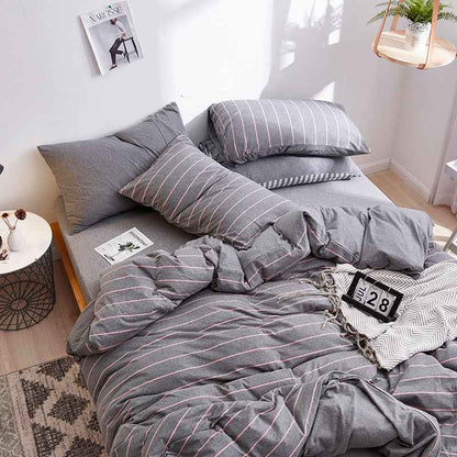 4-Piece 100% Cotton Striped Bedding Set – Japanese Style Tianzhu Cotton Bed Set