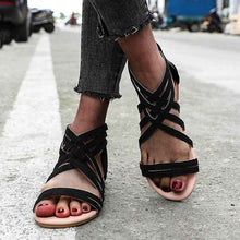 Chaussures plates pour femmes, sandales grande taille pour femmes, sandales tendance à découpes avec fermeture éclair à l'arrière