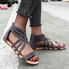 Chaussures plates pour femmes, sandales grande taille pour femmes, sandales tendance à découpes avec fermeture éclair à l'arrière