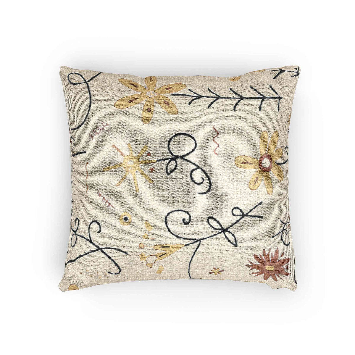 Coussin brodé tissé floral neutre | Coussin décoratif Bohème Chic et Campagne