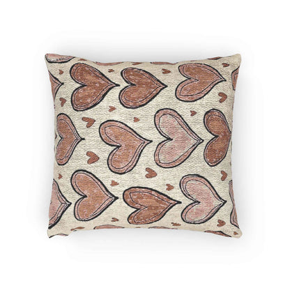 Coussin tressé à motif de cœurs roses | Jeté décoratif bohème Saint-Valentin