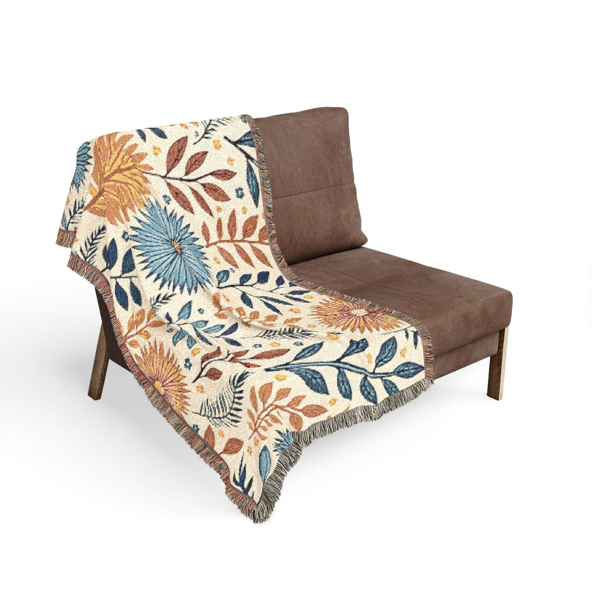 Couverture tissée florale — Plaid bohème réversible pour salon et chambre