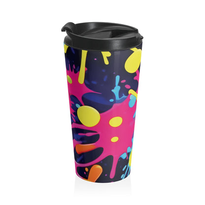 Mug de voyage en acier inoxydable avec éclaboussures de peinture néon | Éclaboussures colorées