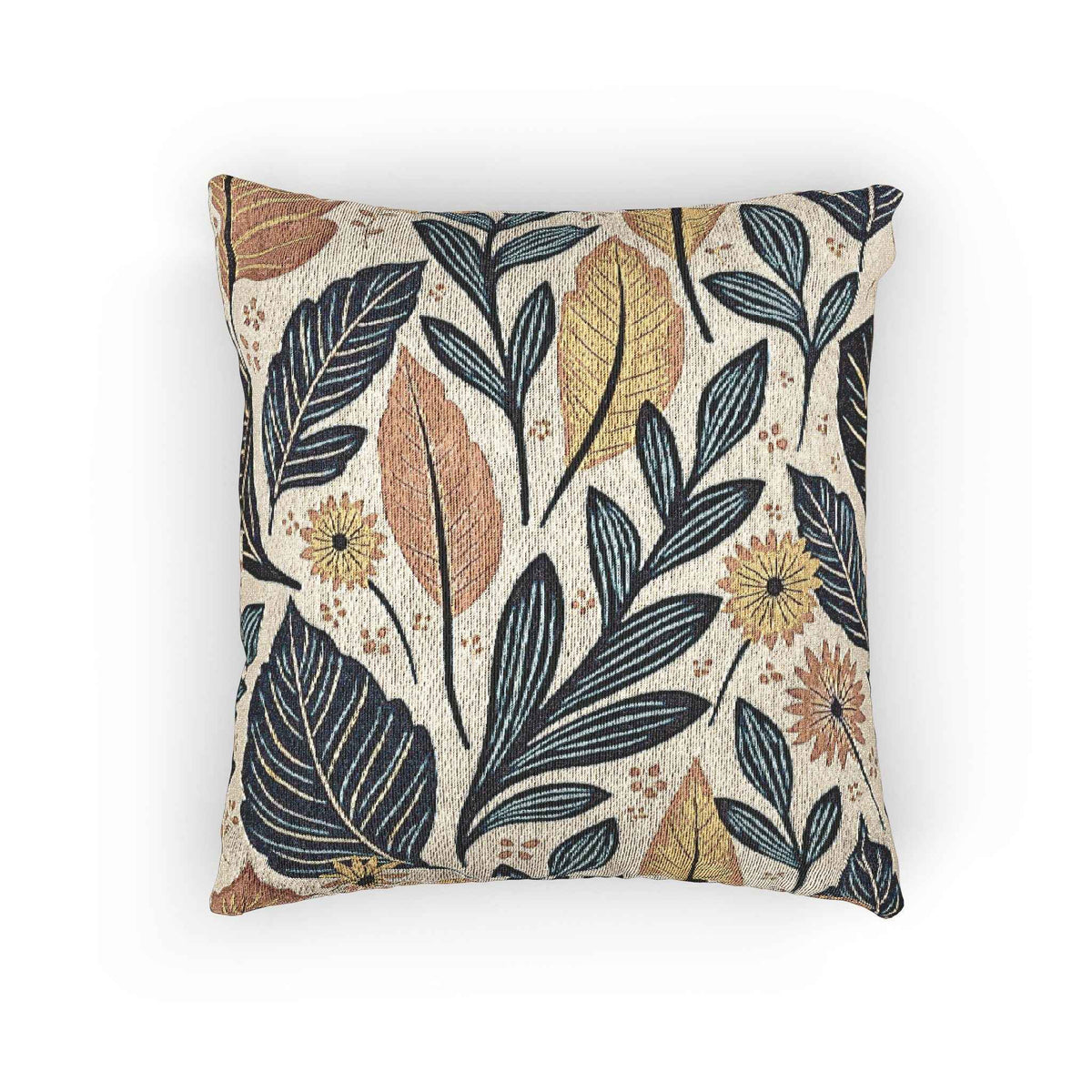 Oreiller à motif de feuilles botaniques | Coussin décoratif à feuillage floral tissé