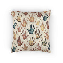 Multicolor Handprint Pattern Woven Pillow | Boho Decorative Throw Pillow