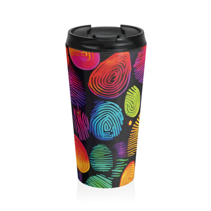 Tasse de voyage motif empreintes digitales arc-en-ciel | Acier inoxydable coloré à spirales