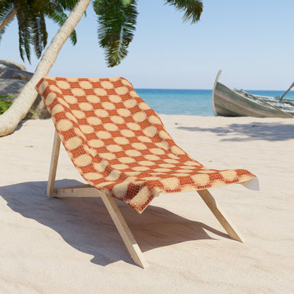 Serviette de plage rétro à motif damier – Motif géométrique vintage orange