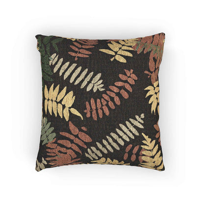 Oreiller tissé à motif de feuilles de fougère, oreiller décoratif botanique rétro | Feuilles aux tons de terre