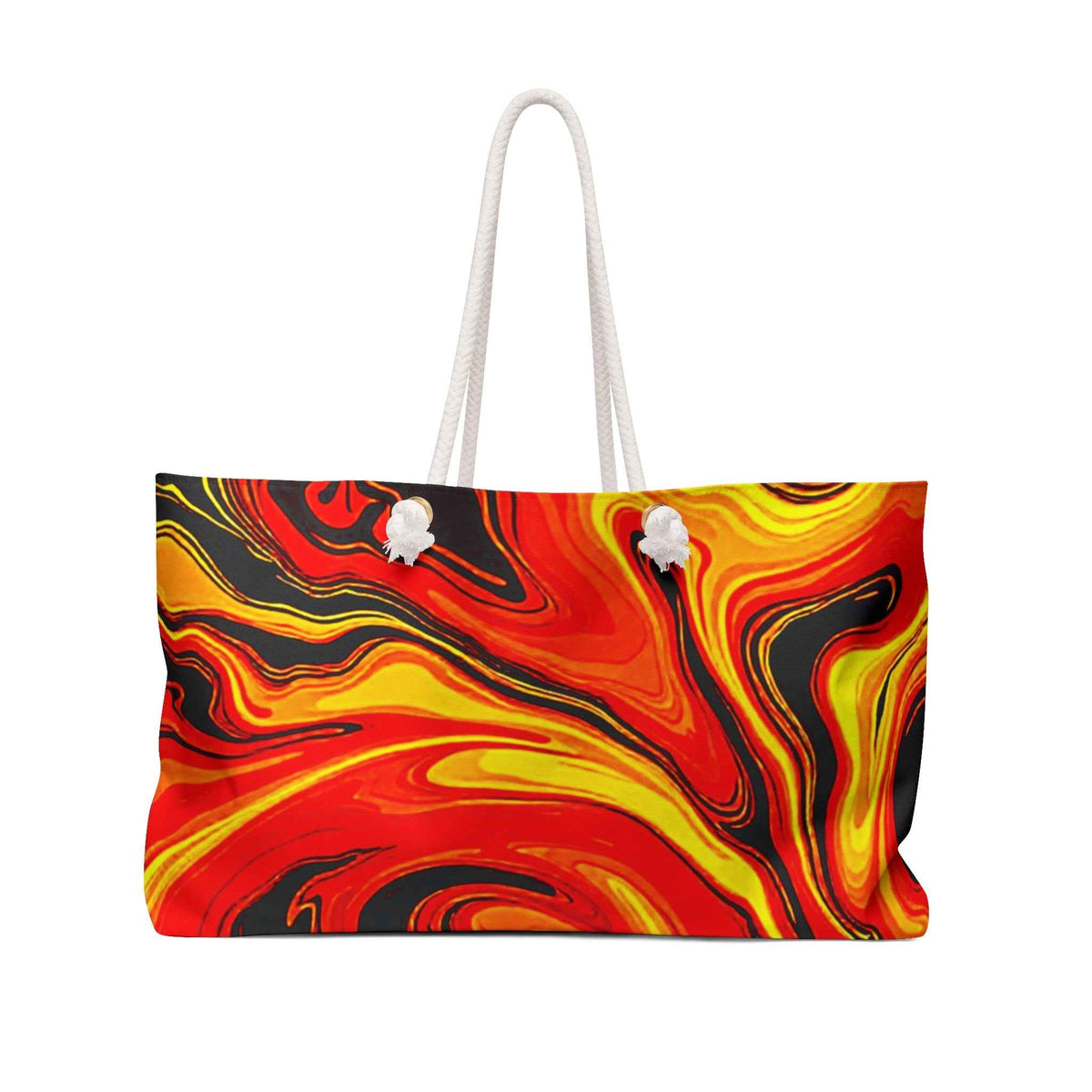 Sac de week-end Abstrait Flamboyant | Marbrure Rouge Orange Jaune, Grand Fourre-tout