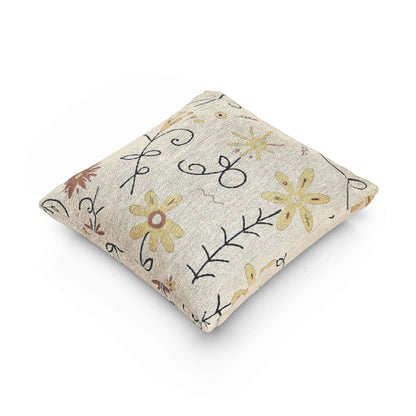 Coussin brodé tissé floral neutre | Coussin décoratif Bohème Chic et Campagne