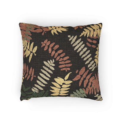 Oreiller tissé à motif de feuilles de fougère, oreiller décoratif botanique rétro | Feuilles aux tons de terre