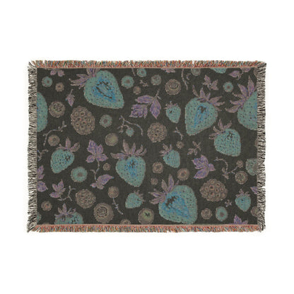 Couverture tissée "Parterre de fraises" — Jeté à motif de fruits pour cuisine, pique-nique et décoration intérieure douillette