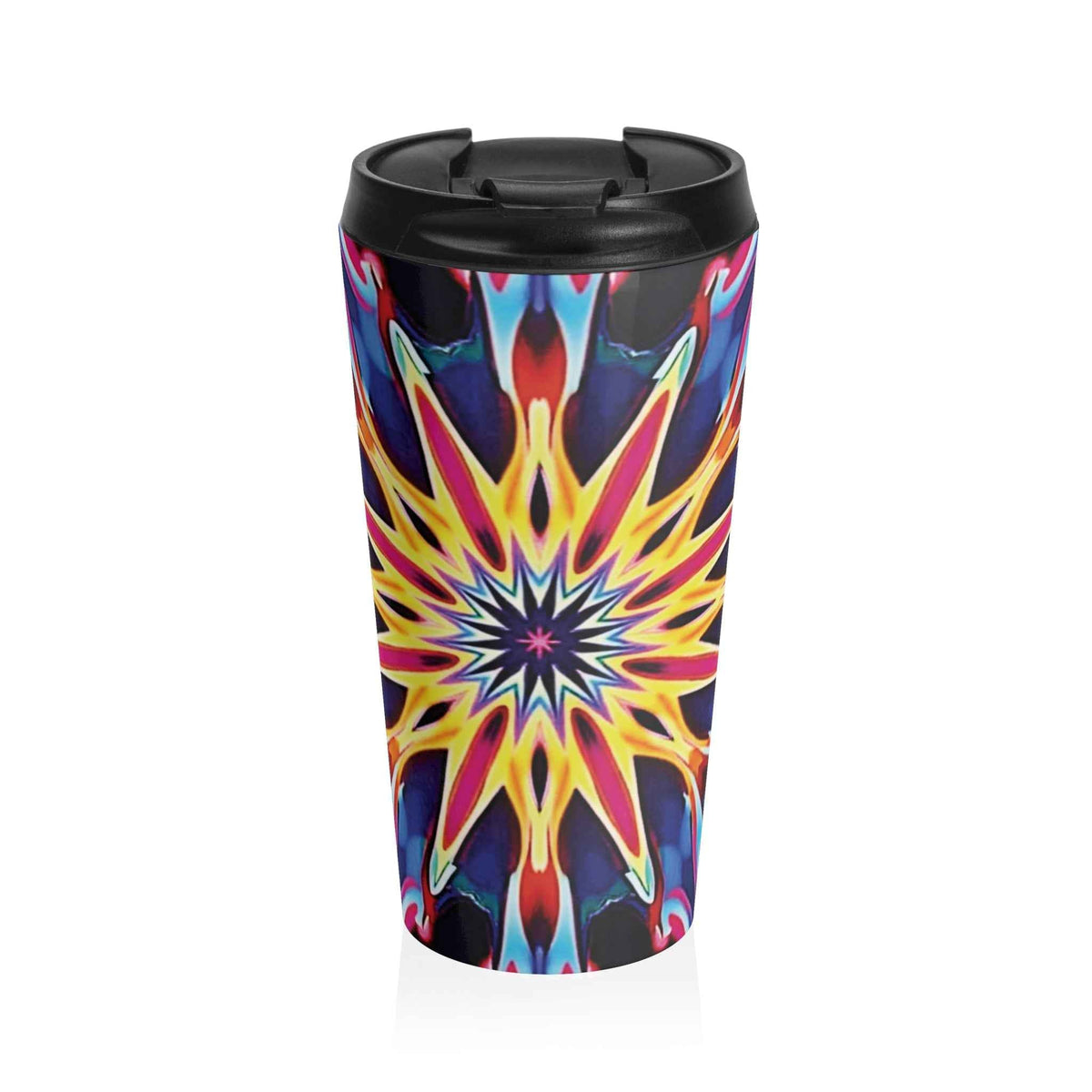 Tasse de voyage en acier inoxydable Mandala Kaléidoscope — Tumbler psychédélique coloré
