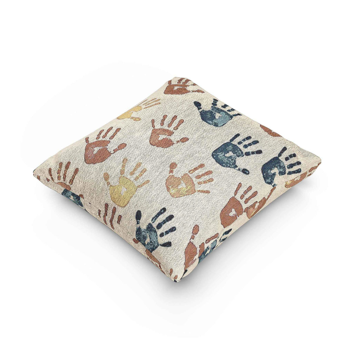 Coussin tissé à motif d'empreinte de main | Coussin décoratif bohème pour chambre d'enfant