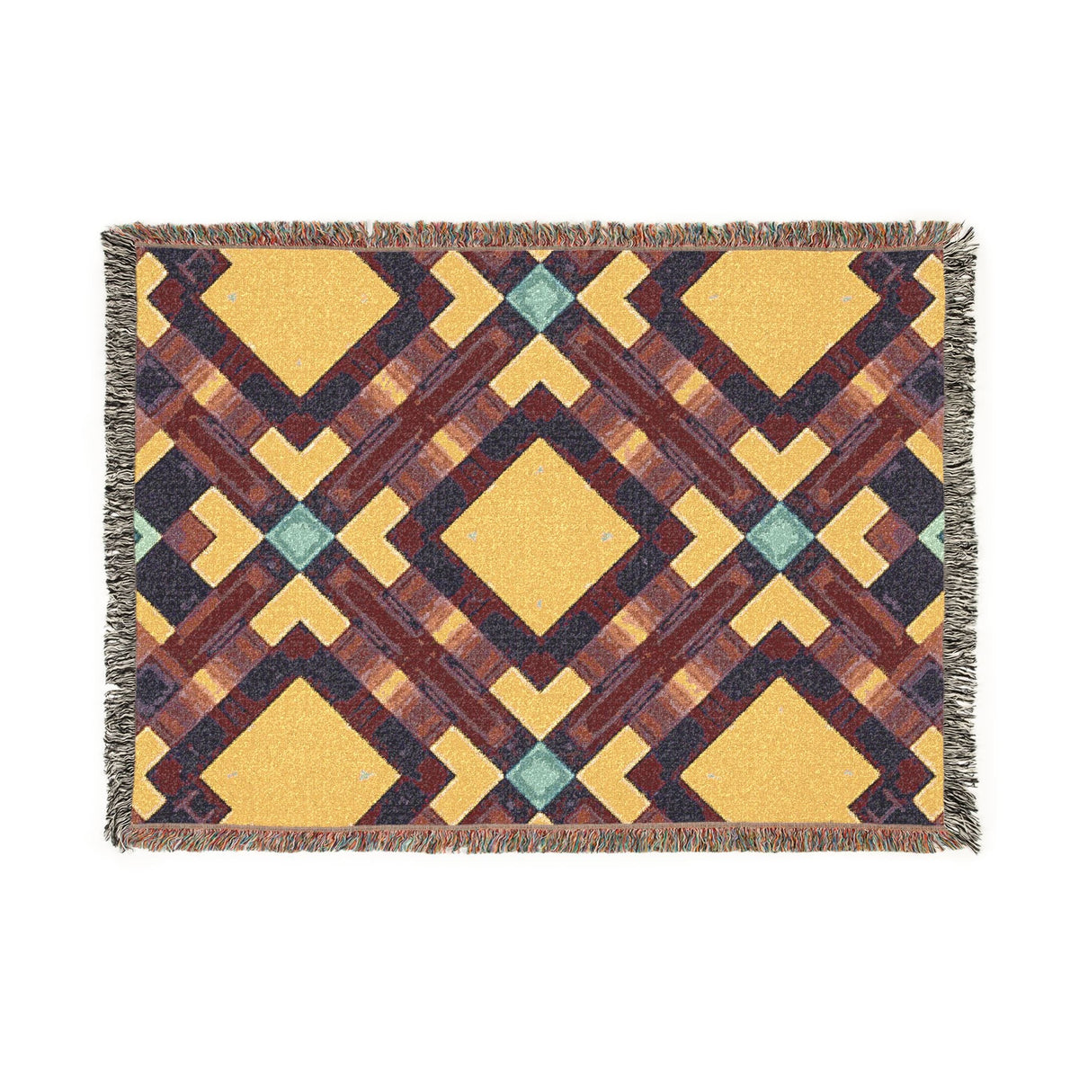 Southwest Diamond Woven Blanket — Geometric Boho Throw for Living Room & Camping