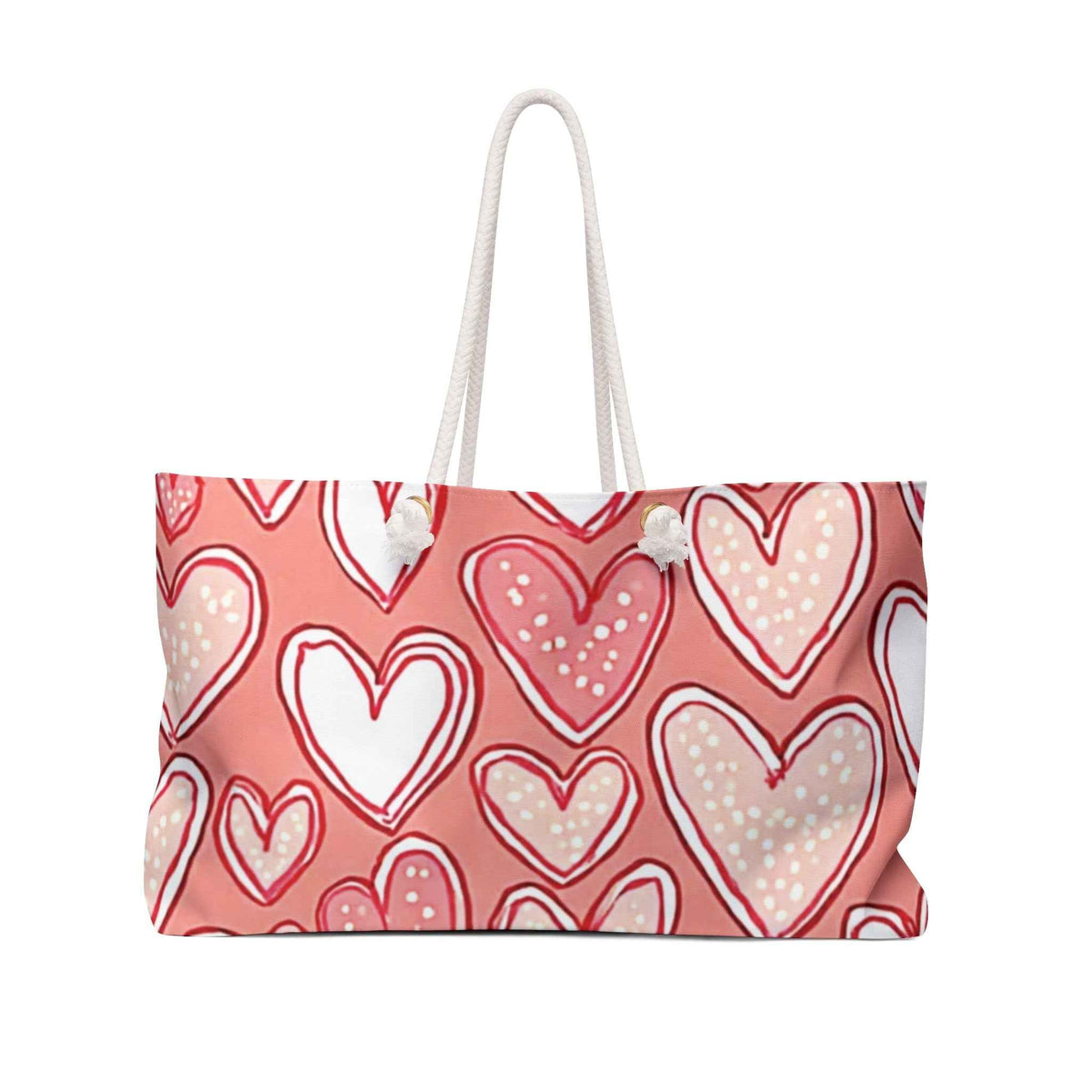 Sac de voyage à cœurs roses dessinés à la main | Cabas à motif Saint-Valentin | Sac maman nomade | Sac maman de tous les jours | Grand sac de plage