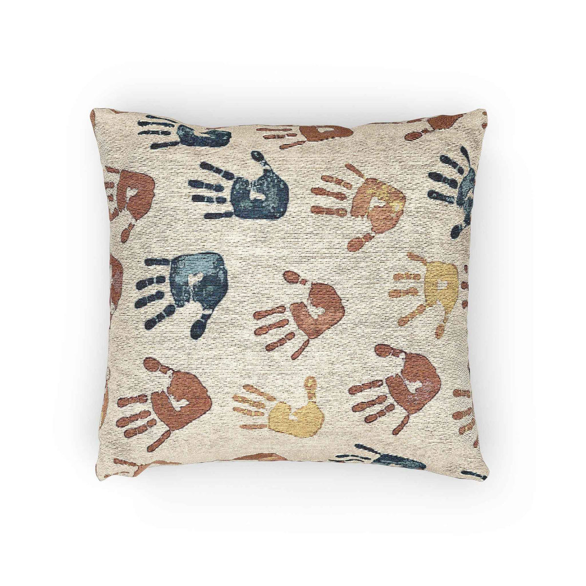 Coussin tissé à motif d'empreinte de main | Coussin décoratif bohème pour chambre d'enfant