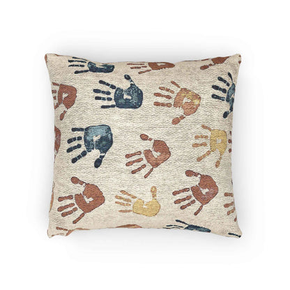 Coussin tissé à motif d'empreinte de main | Coussin décoratif bohème pour chambre d'enfant