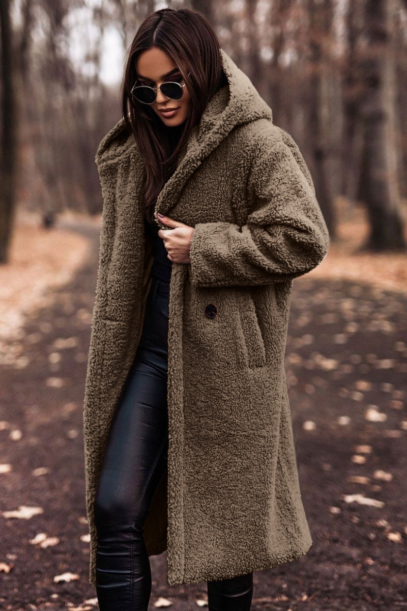Autumn Winter Fashion Elegant Long Coat Woman Plush Warm Faux Fleece Coat Women Teddy Jacket Female Teddy Coat Outwear Ladies