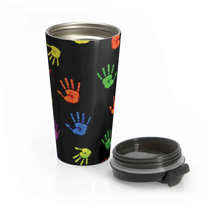Mug de voyage — Gobelet isotherme en acier inoxydable à motif d'empreintes de mains colorées