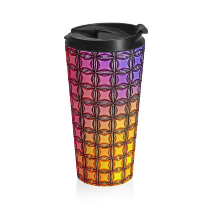 Mug de voyage géométrique Colorburst en acier inoxydable — Motif arc-en-ciel isotherme
