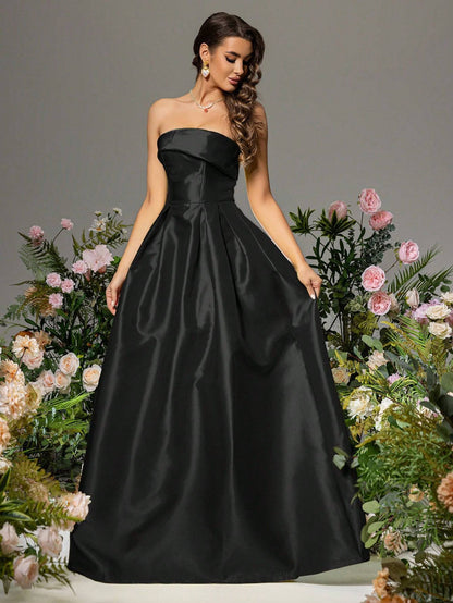 Robe longue bouffante en taffetas bustier – Noir