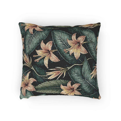 Oreiller tissé à motif lys tropical | Coussin décoratif floral botanique
