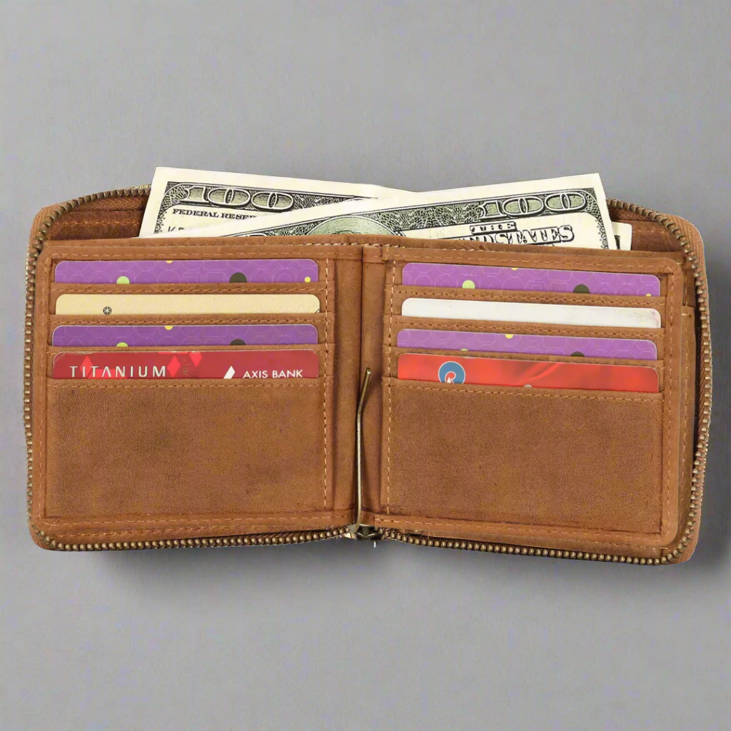 Portefeuille zippé en cuir Hunter MET