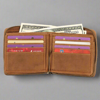 Portefeuille zippé en cuir Hunter MET