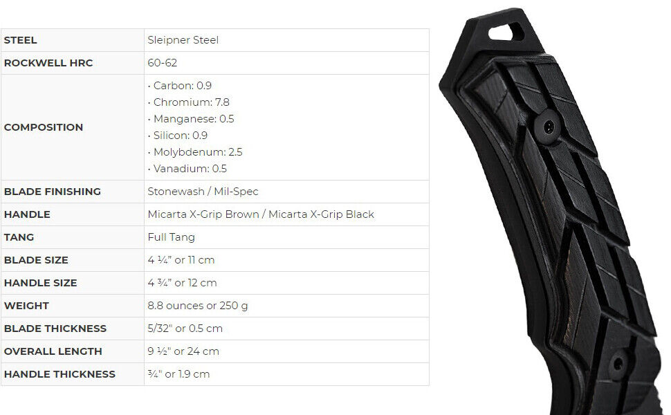 Couteau WOOX Rock 62 Mil-Spec, lame noire avec manche XGRIP