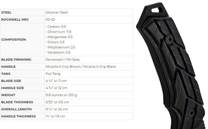 Couteau WOOX Rock 62 Mil-Spec, lame noire avec manche XGRIP