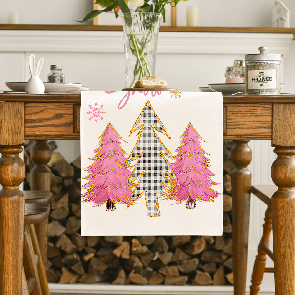 Christmas Table Runner - Snowflake & Tree Holiday Table Decoration